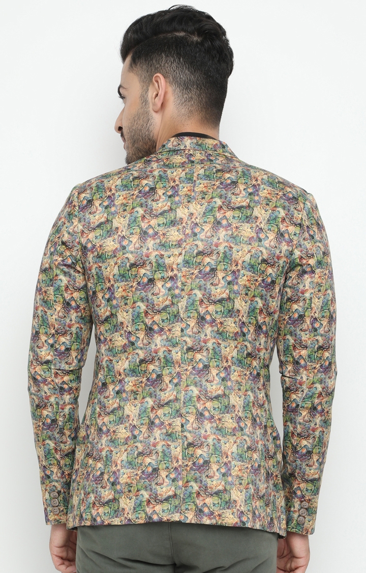 Showoff | SHOWOFF Men's Full Sleeve Slim Fit Self Design Khaki Casual Blazer 3