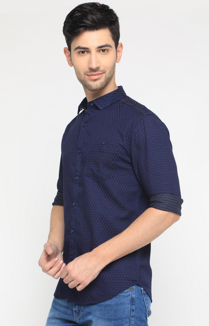 Showoff | SHOWOFF Men's Full Sleeve Slim Fit Self Design Navy Blue Casual Shirt 2