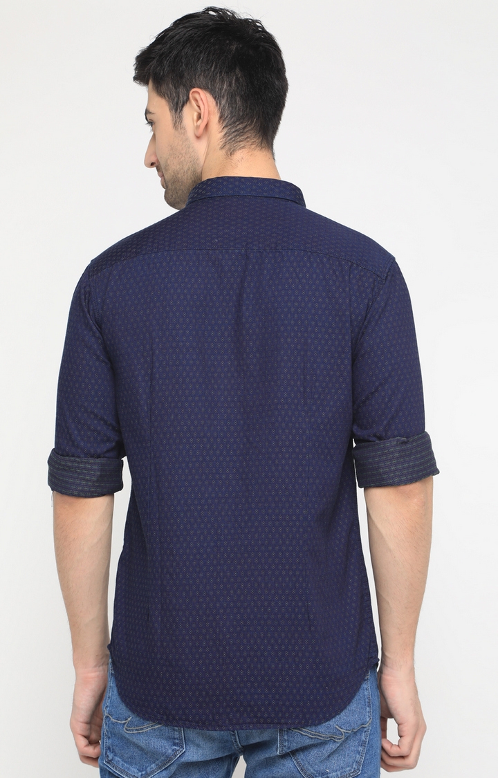 Showoff | SHOWOFF Men's Full Sleeve Slim Fit Self Design Navy Blue Casual Shirt 3