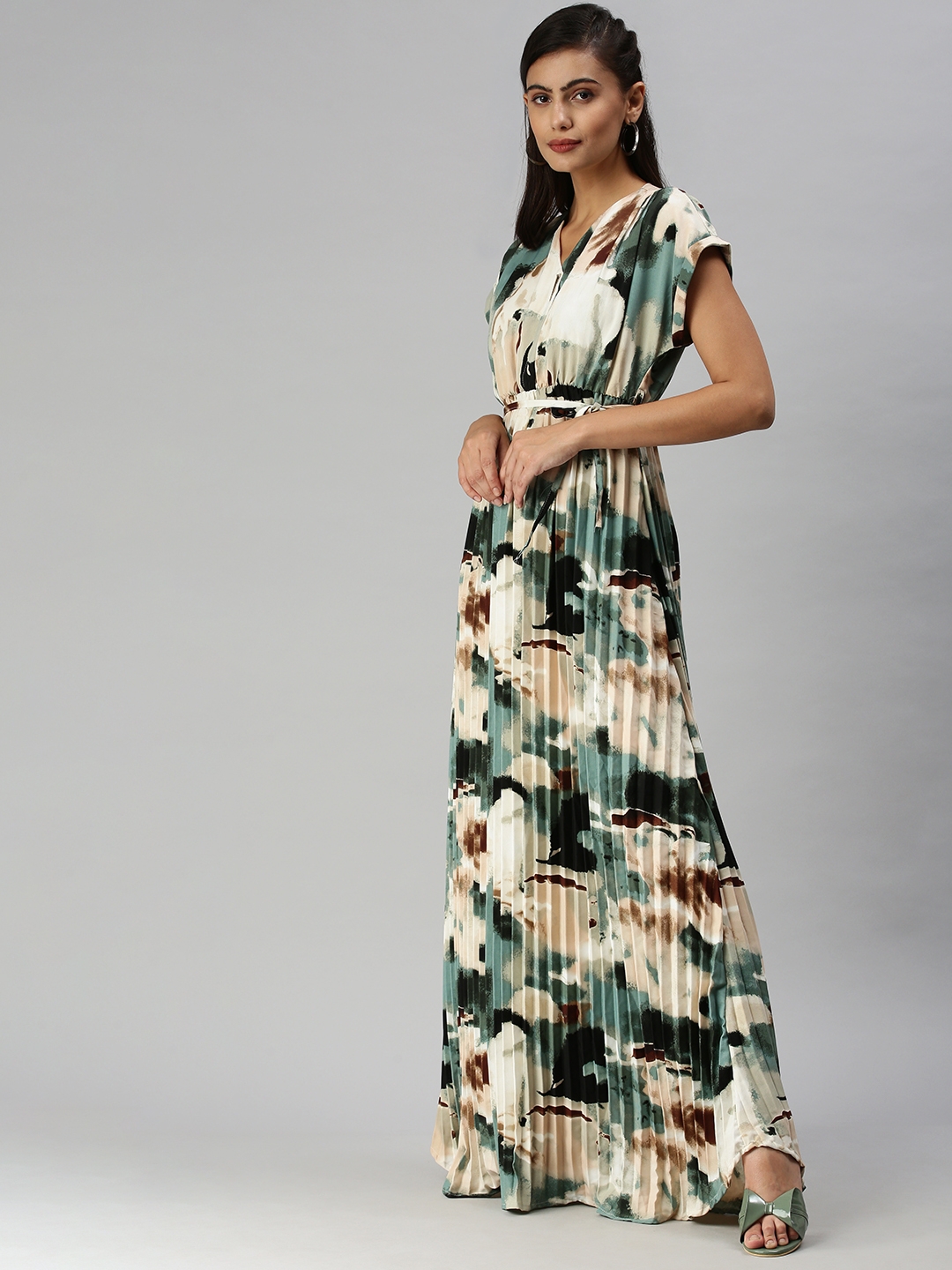 Showoff | SHOWOFF Women Multi Printed V Neck Short Sleeves Maxi Dress 2