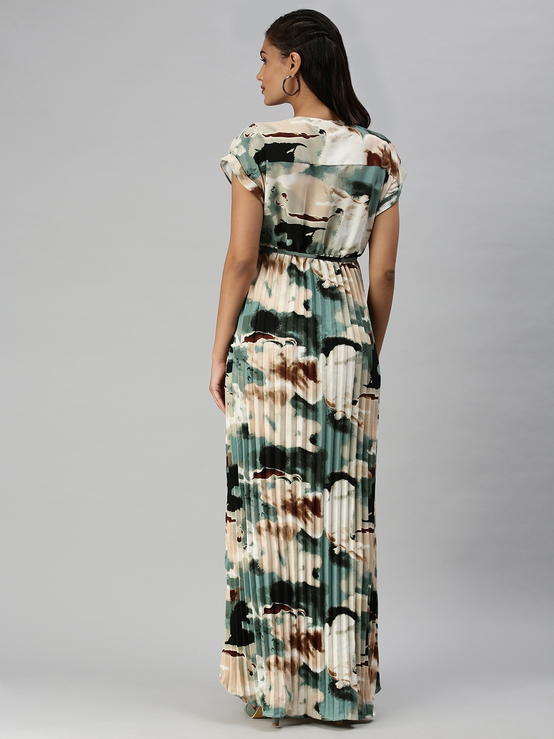 Showoff | SHOWOFF Women Multi Printed V Neck Short Sleeves Maxi Dress 3