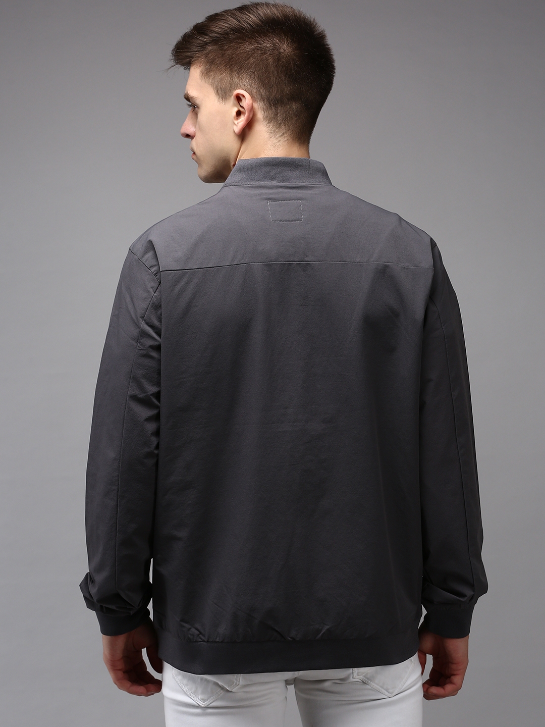 Showoff | SHOWOFF Men Grey Solid  Mandarin Collar Full Sleeves Padded Jacket 3