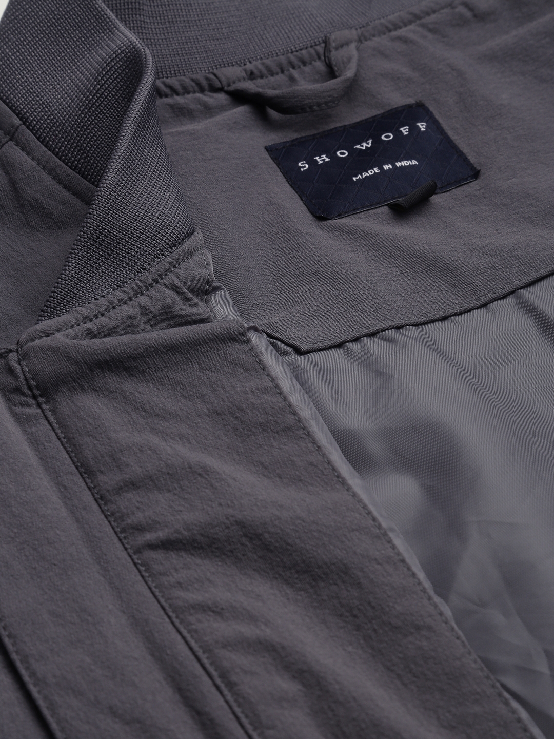 Showoff | SHOWOFF Men Grey Solid  Mandarin Collar Full Sleeves Padded Jacket 8