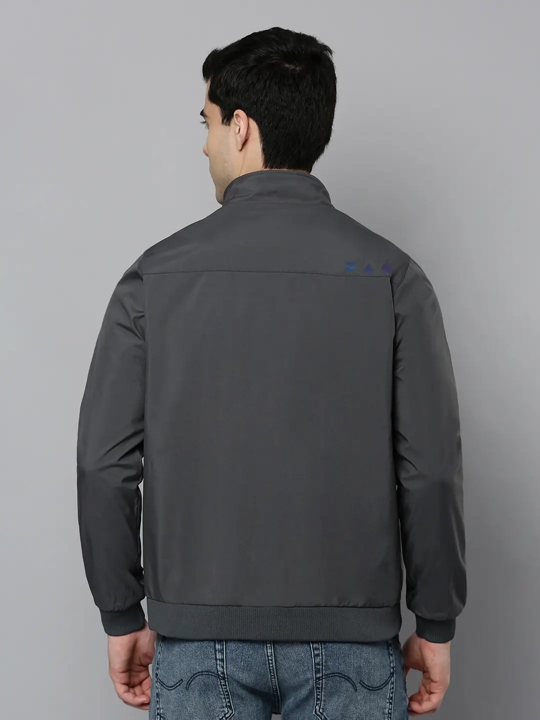 Showoff | SHOWOFF Men Grey Solid Mandarin Collar Full Sleeves Open Front Jacket 3