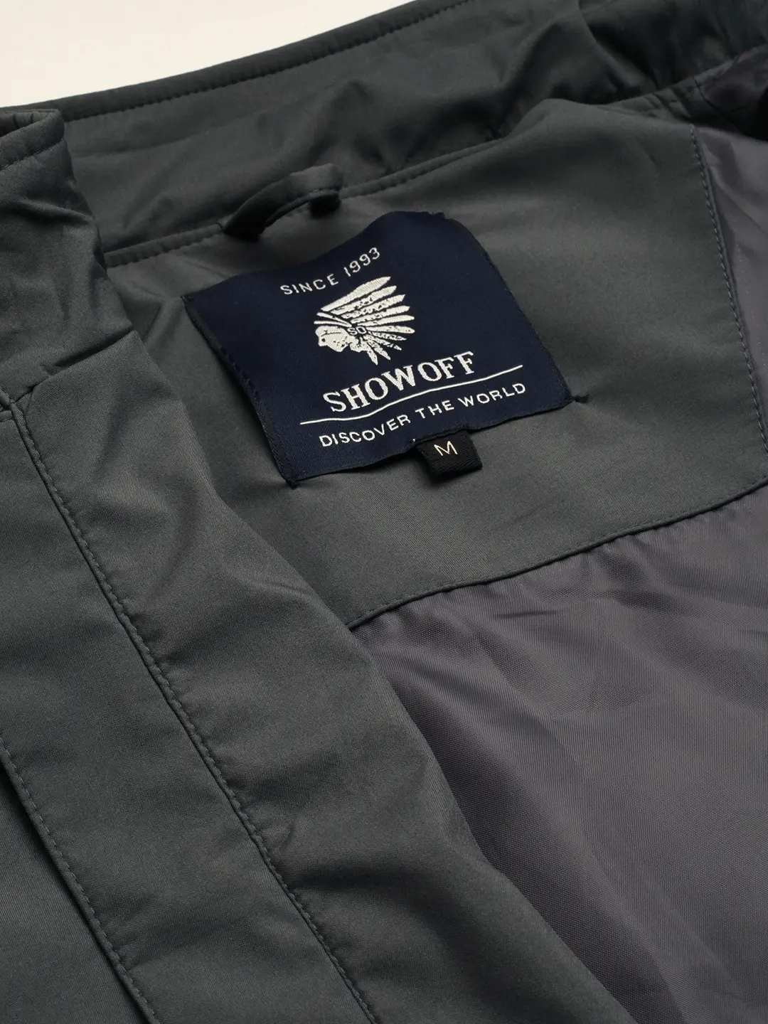 Showoff | SHOWOFF Men Grey Solid Mandarin Collar Full Sleeves Open Front Jacket 5