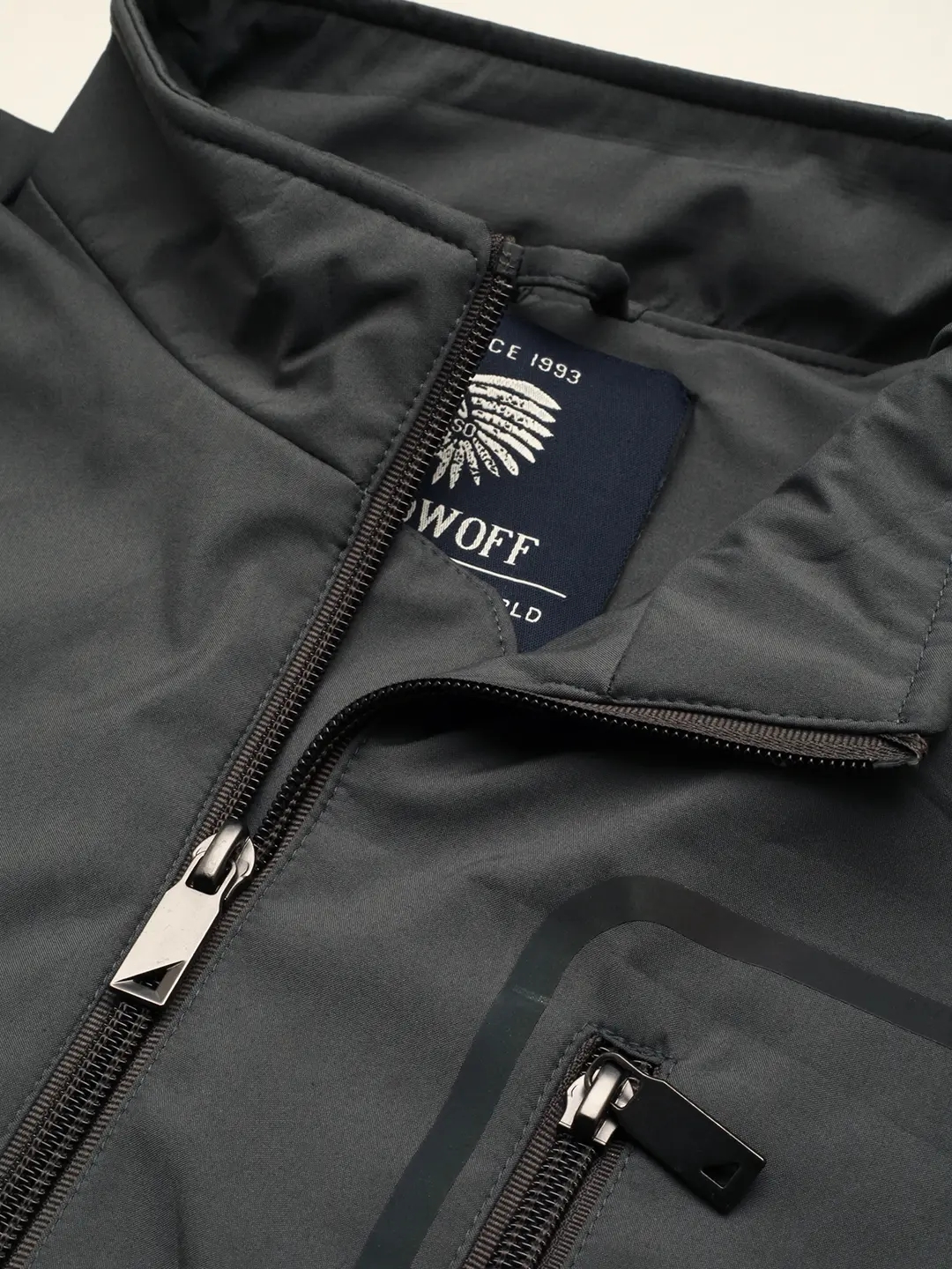 Showoff | SHOWOFF Men Grey Solid Mandarin Collar Full Sleeves Open Front Jacket 6