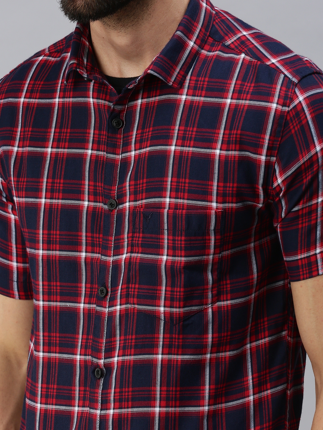 Showoff | SHOWOFF Men Red Checked Classic Collar Short Sleeves Slim Fit Casual Shirt 5