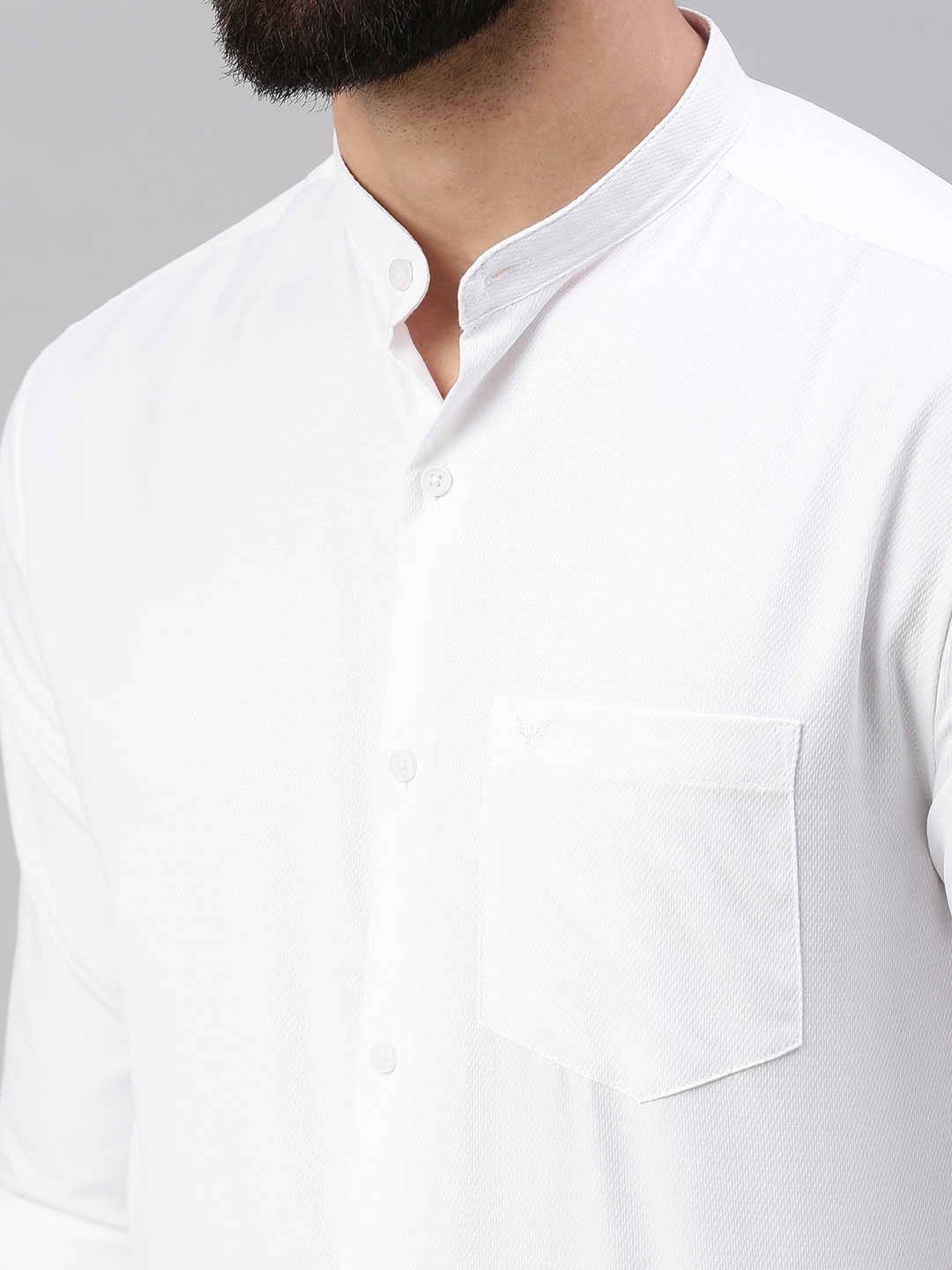 Showoff | SHOWOFF Men White Self Design  Mandarin Collar Full Sleeves Casual Shirt 5