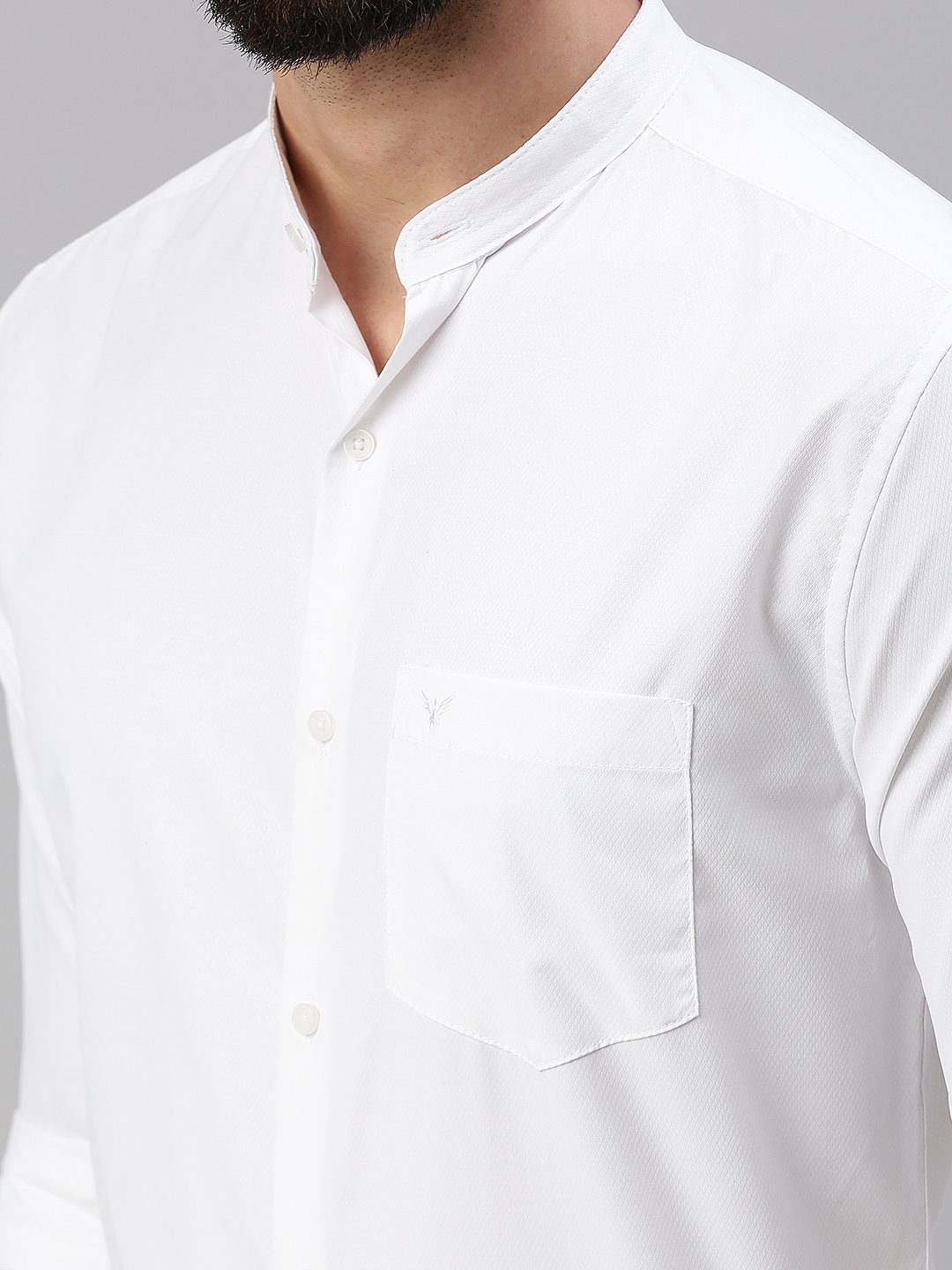 Showoff | SHOWOFF Men White Self Design  Mandarin Collar Full Sleeves Casual Shirt 5