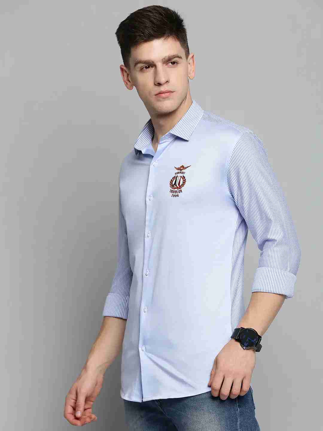 SHOWOFF Men Blue Striped Spread Collar Full Sleeves Casual Shirt