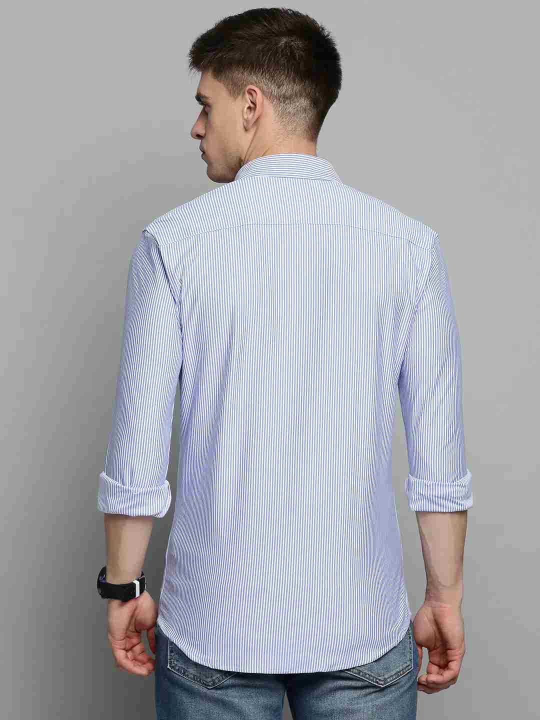 SHOWOFF Men Blue Striped Spread Collar Full Sleeves Casual Shirt