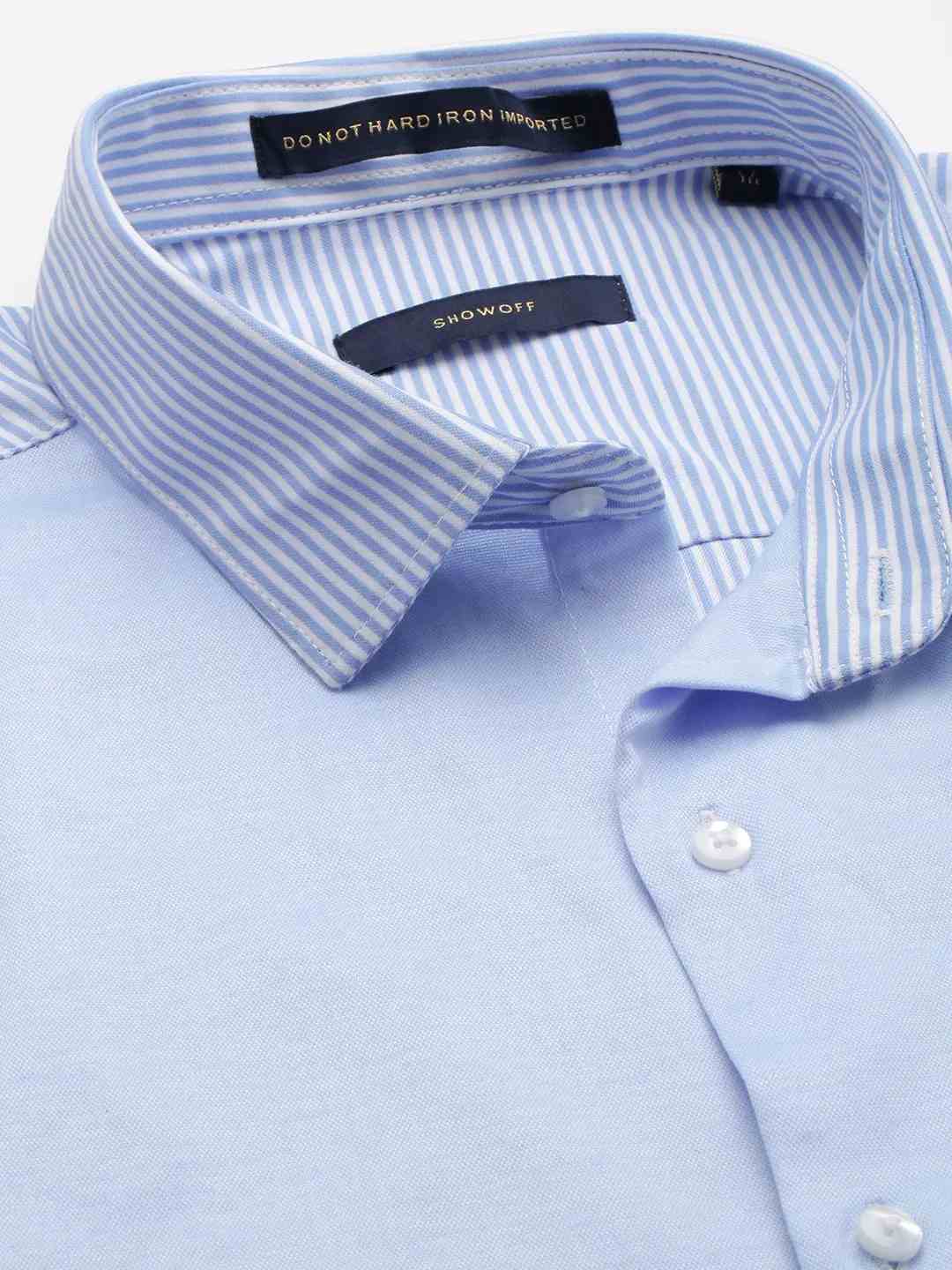 SHOWOFF Men Blue Striped Spread Collar Full Sleeves Casual Shirt