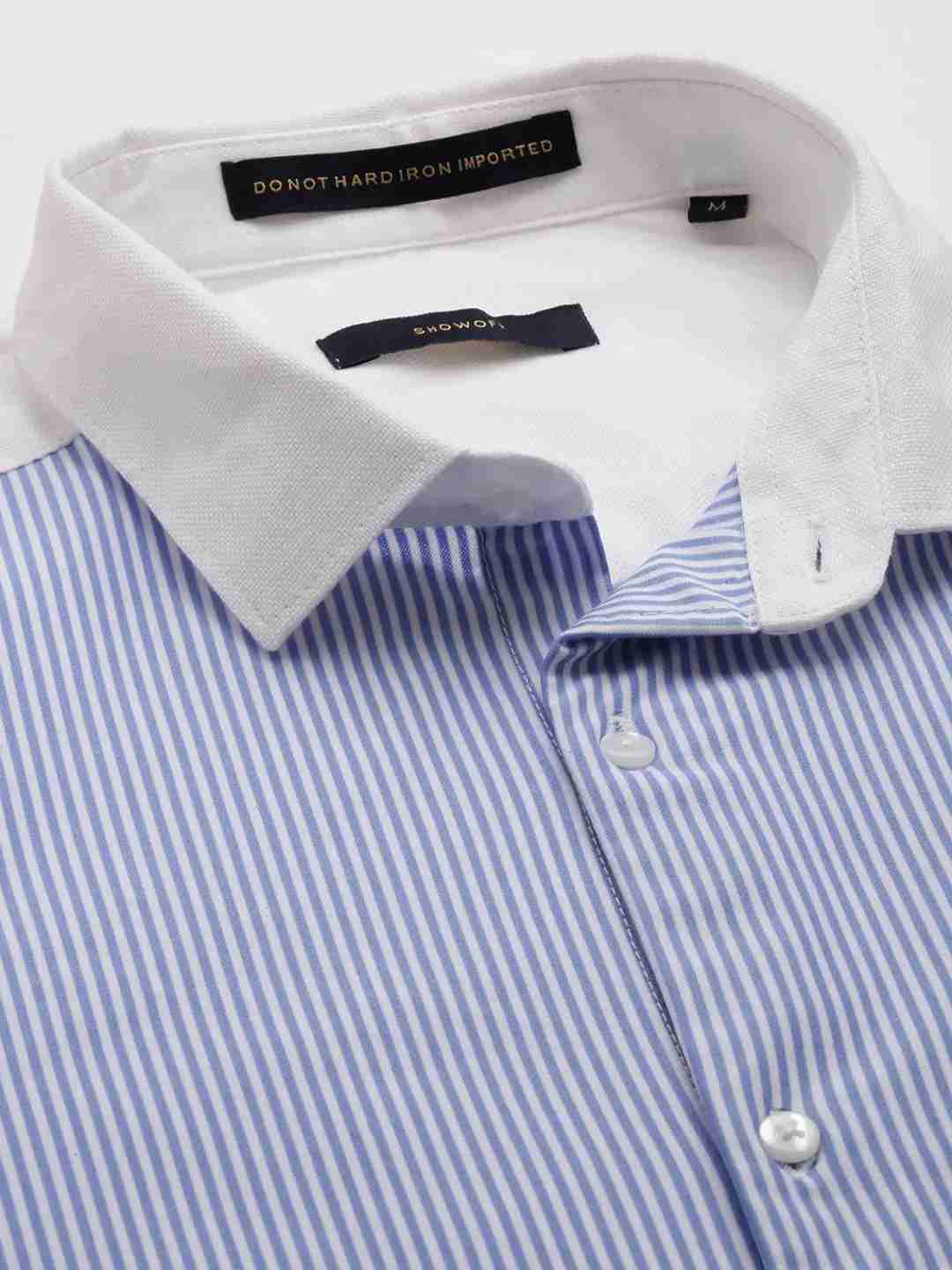 SHOWOFF Men Blue Striped Spread Collar Full Sleeves Casual Shirt