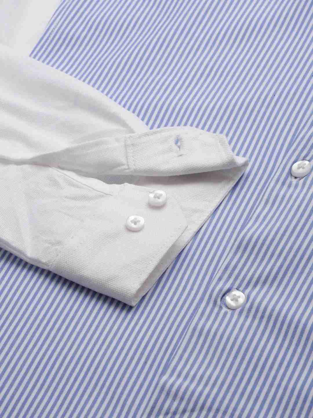 SHOWOFF Men Blue Striped Spread Collar Full Sleeves Casual Shirt