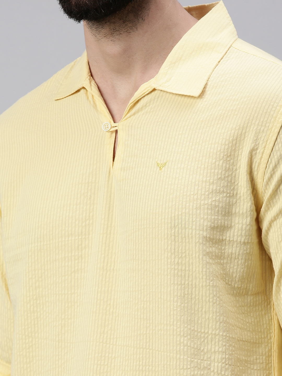 Showoff | SHOWOFF Men's Solid Yellow Shirt Collar Kurta 5