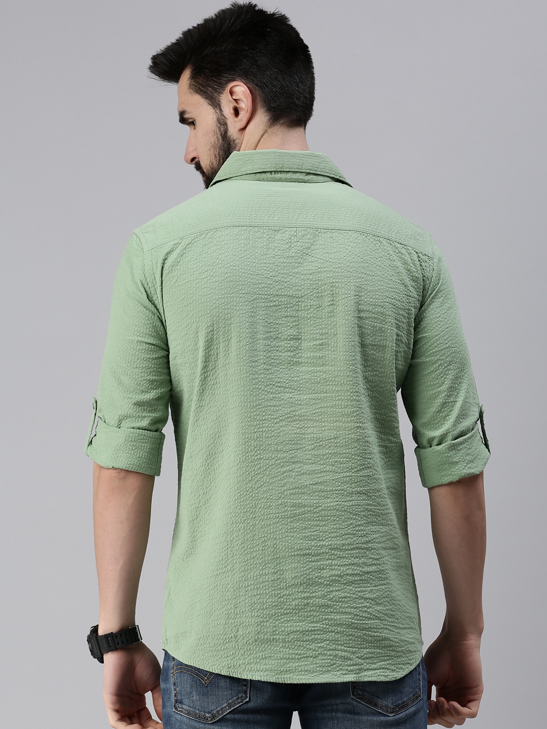 Showoff | SHOWOFF Men's Solid Green Shirt Collar Kurta 2