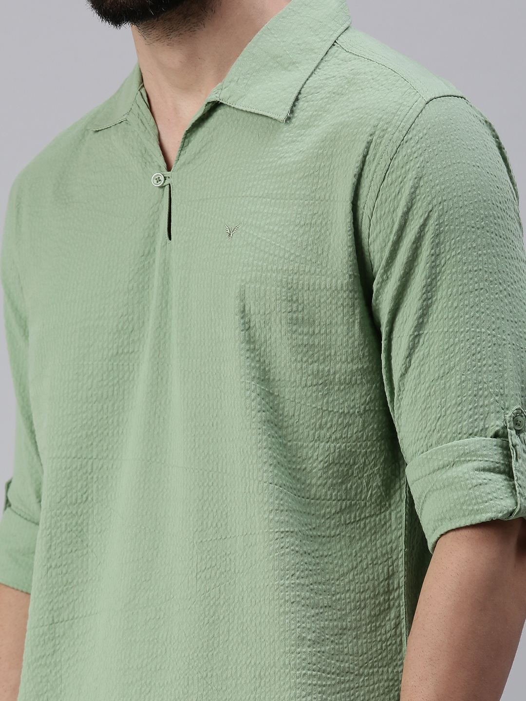 Showoff | SHOWOFF Men's Solid Green Shirt Collar Kurta 4