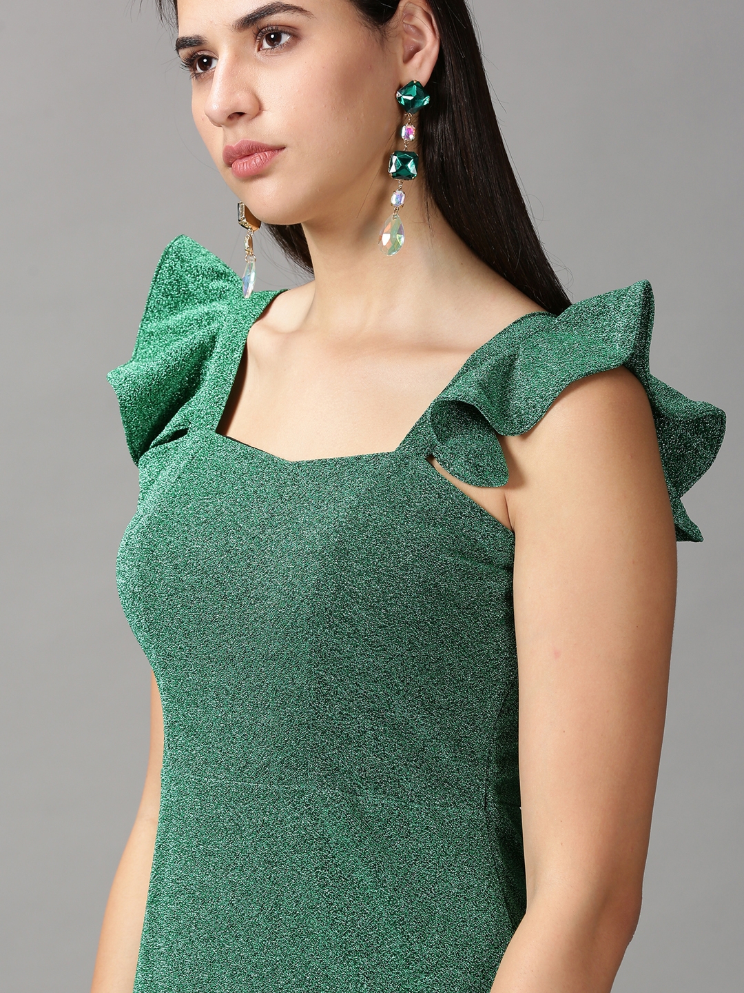 Showoff | SHOWOFF Women's Bodycon Green Solid Dress 5