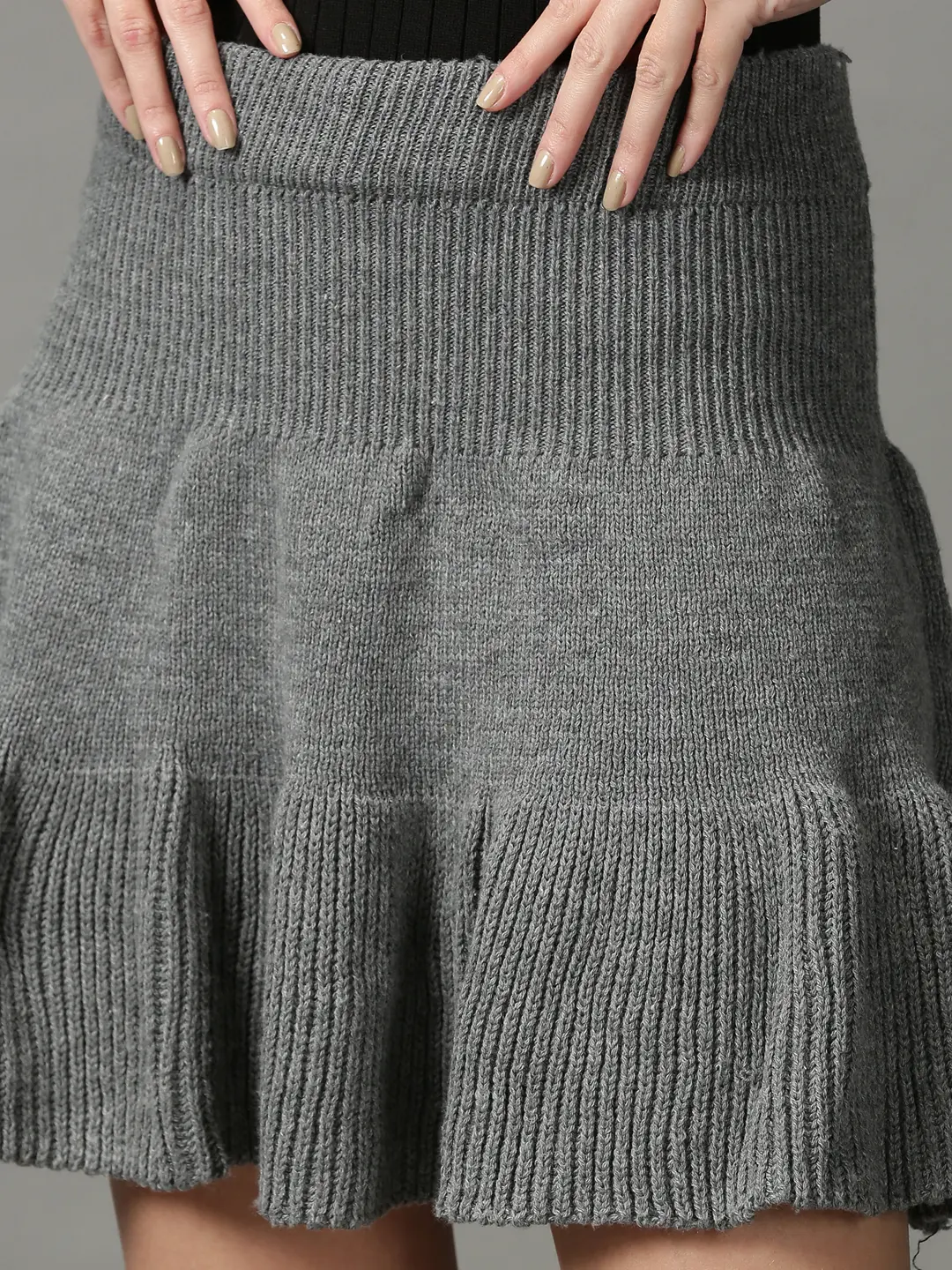 SHOWOFF Women's Flared Grey Solid Mini Skirt