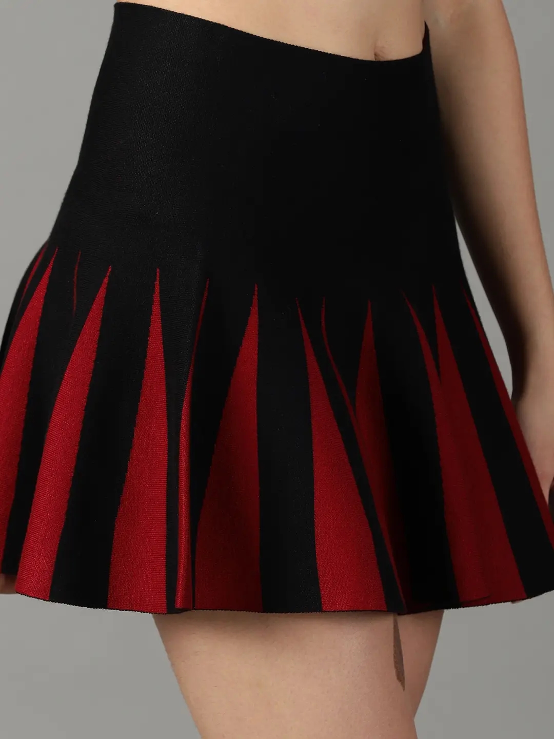 Showoff | SHOWOFF Women Black Self Design  Above Knee Flared Skirt 5
