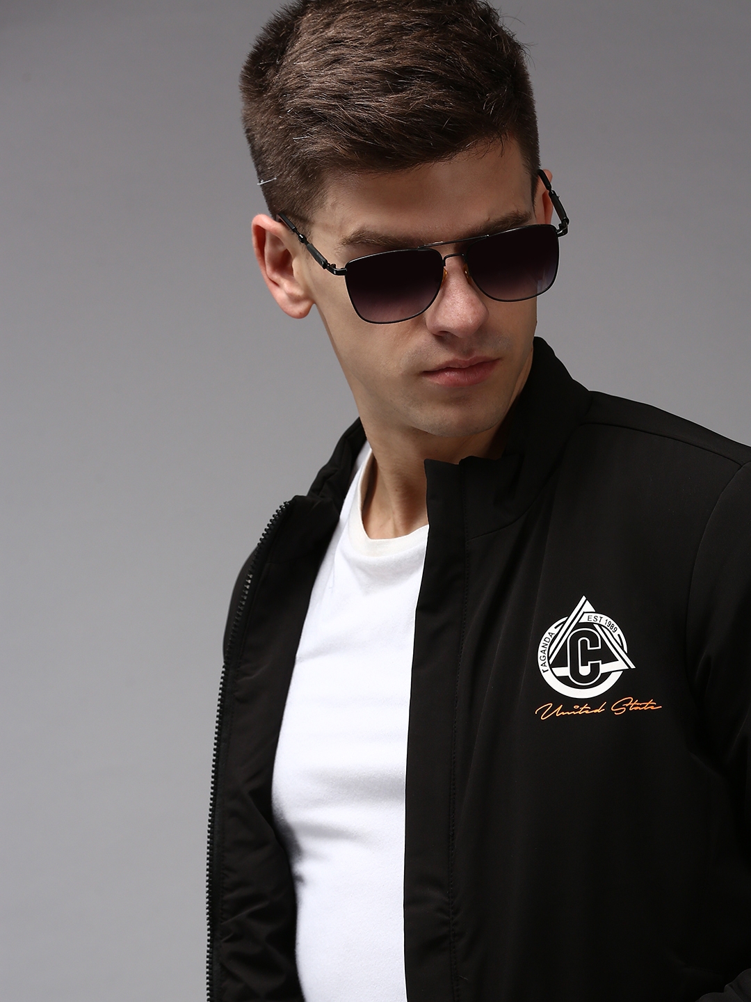 Showoff | SHOWOFF Men Black Solid  Mandarin Collar Full Sleeves Padded Jacket 0
