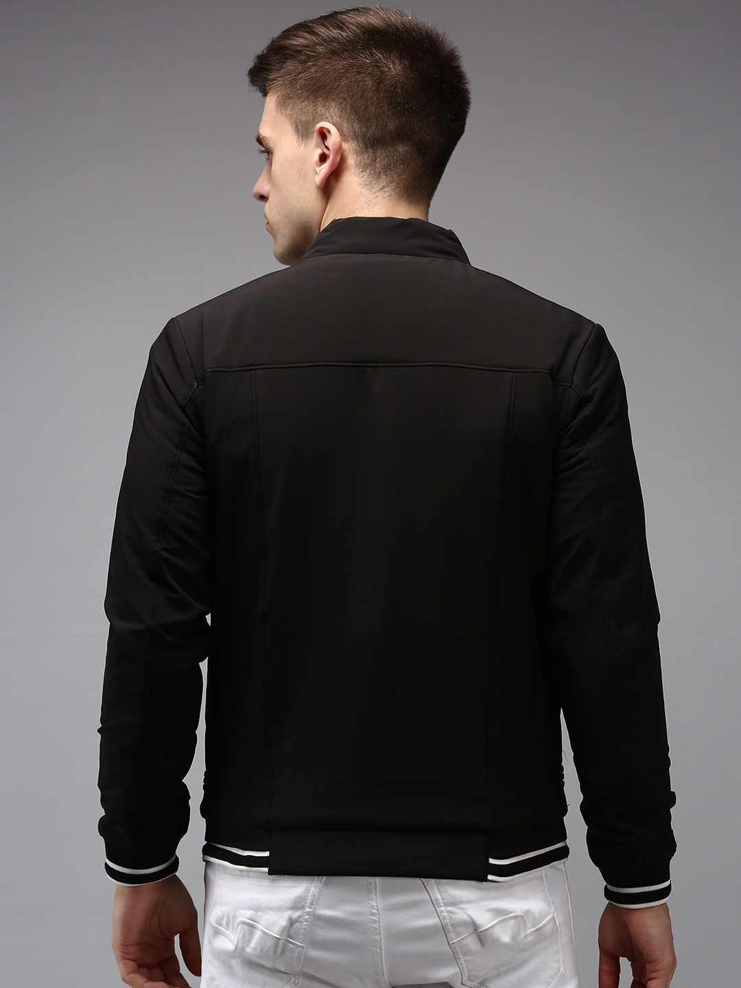 Showoff | SHOWOFF Men Black Solid  Mandarin Collar Full Sleeves Padded Jacket 3
