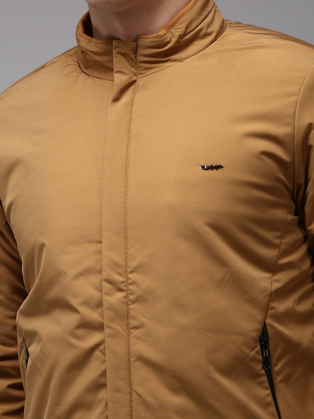 Showoff | SHOWOFF Men Khaki Solid  Mandarin Collar Full Sleeves Padded Jacket 5