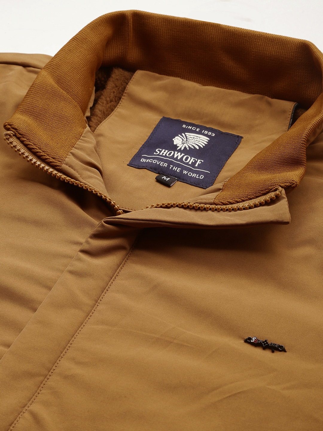 Showoff | SHOWOFF Men Khaki Solid  Mandarin Collar Full Sleeves Padded Jacket 6