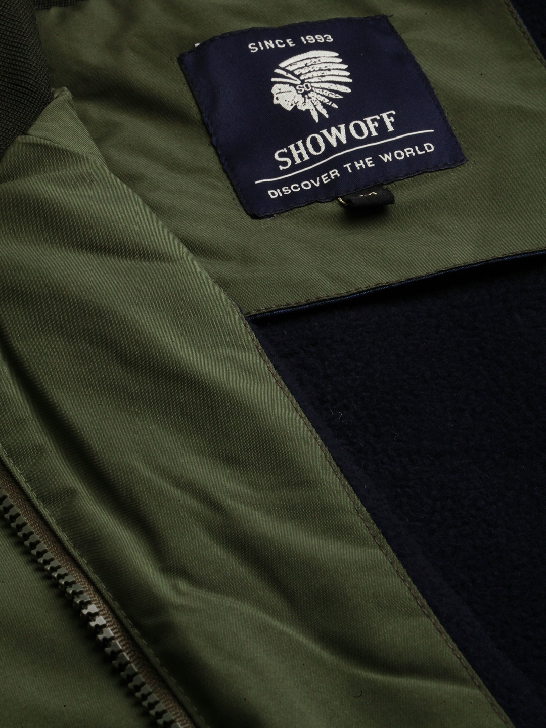 Showoff | SHOWOFF Men's Solid Olive Mandarin Collar Padded Jacket 8