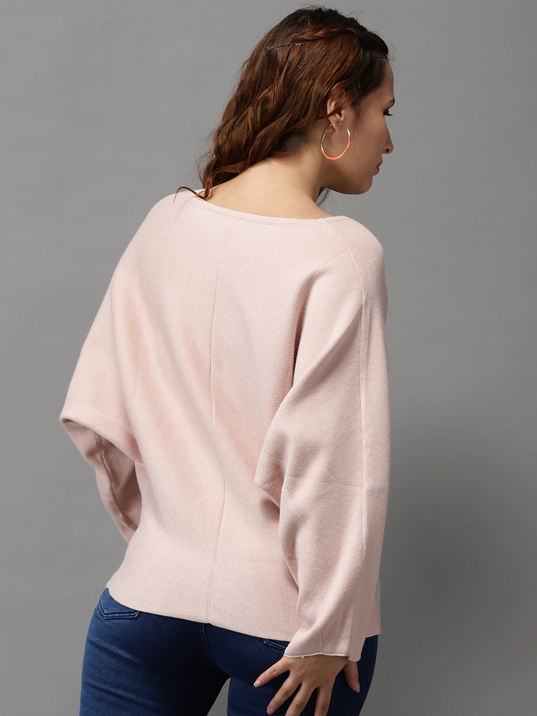 Showoff | SHOWOFF Women Peach Solid Round Neck Full Sleeves Pullover Sweater 2