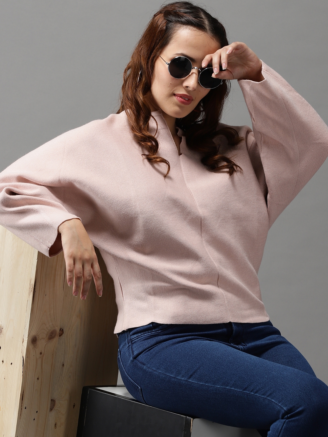 Showoff | SHOWOFF Women Peach Solid Round Neck Full Sleeves Pullover Sweater 5