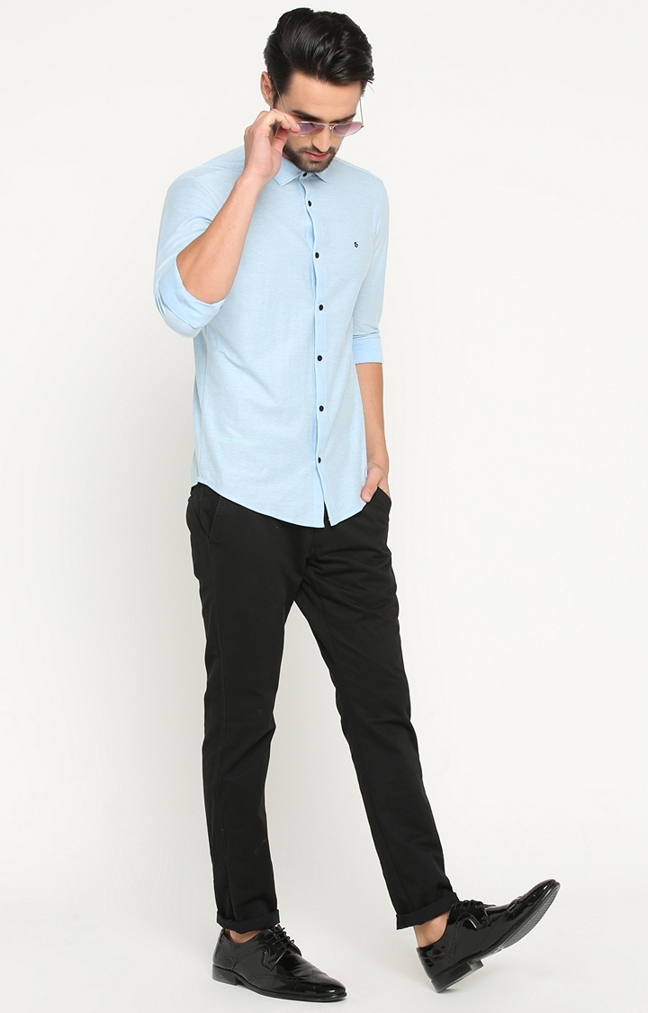 Showoff | SHOWOFF Men's Knitted Full Sleeve Slim Fit Solid Blue Casual Shirt 1