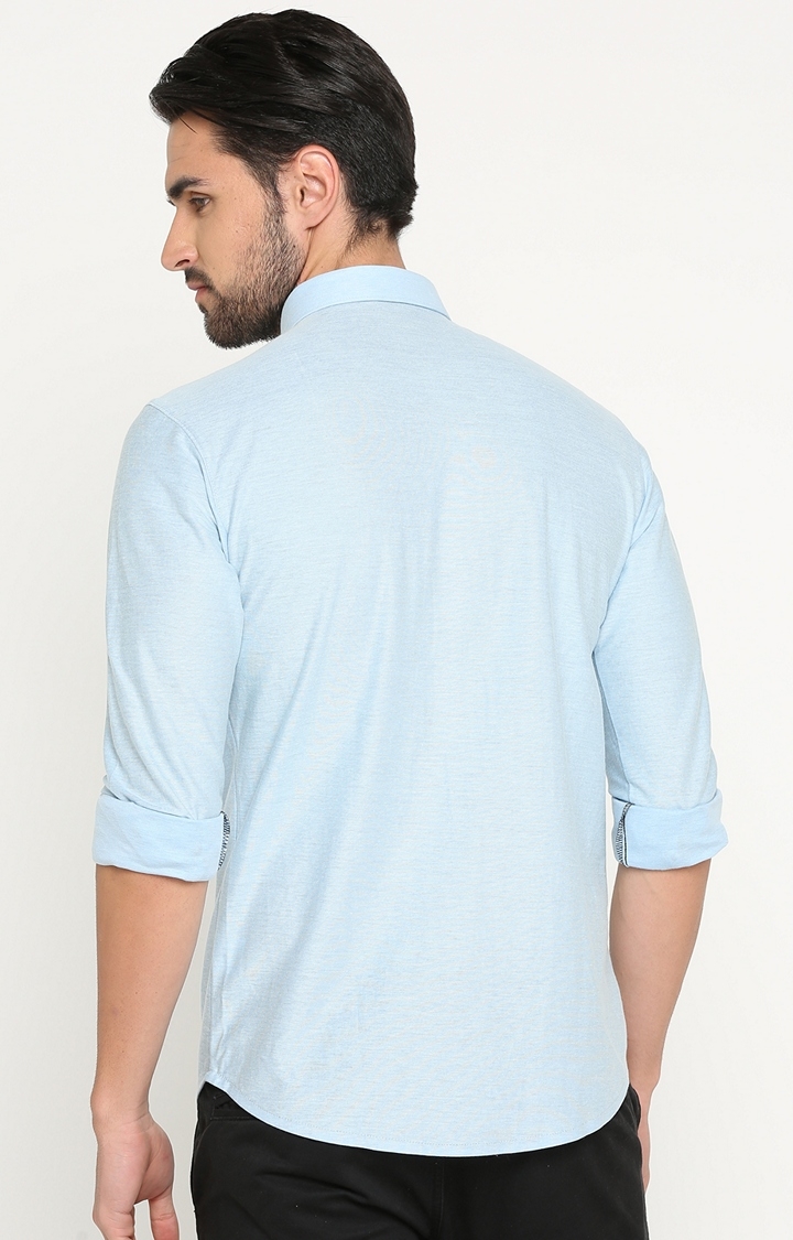 Showoff | SHOWOFF Men's Knitted Full Sleeve Slim Fit Solid Blue Casual Shirt 3