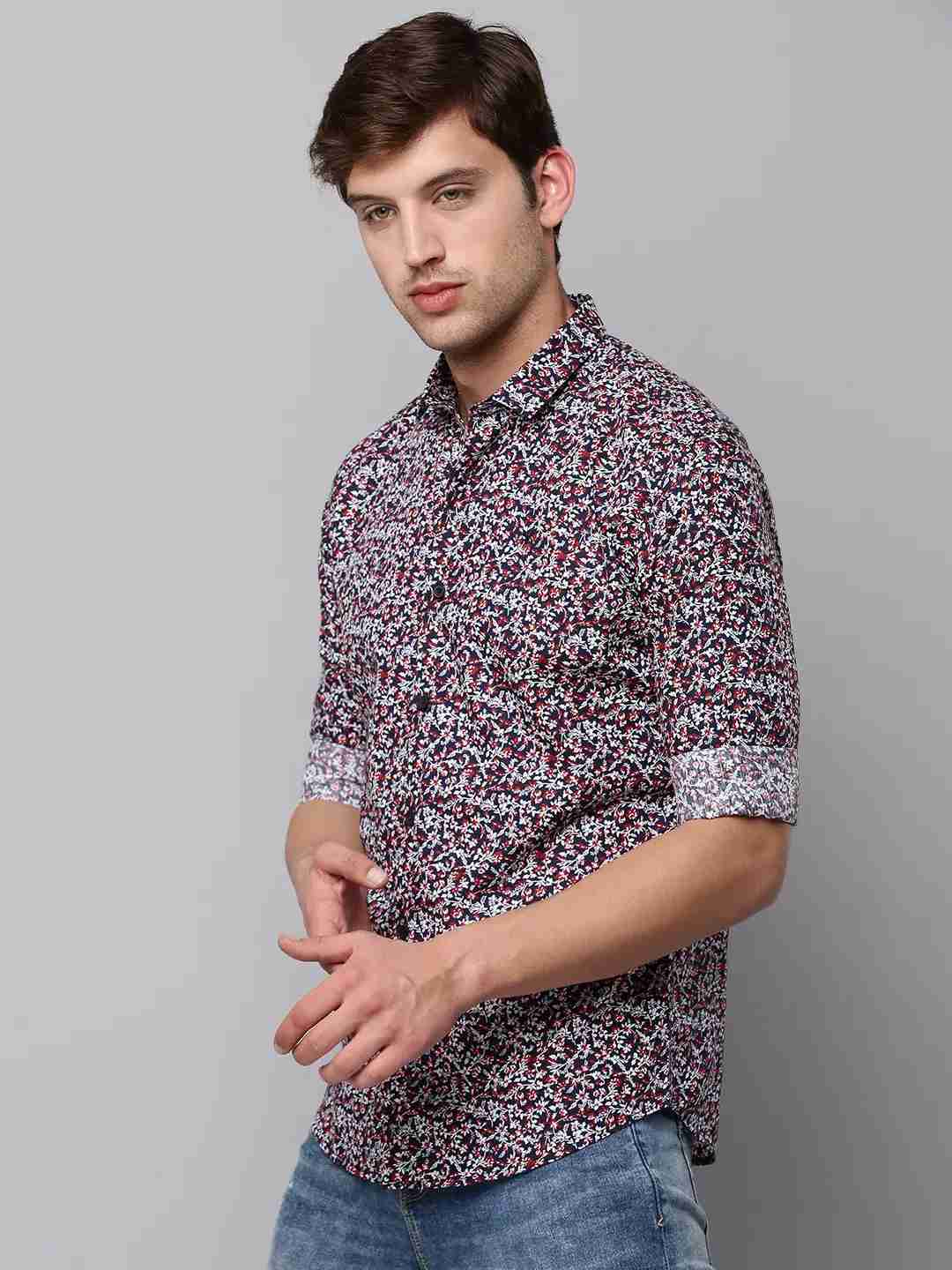 SHOWOFF Men Navy Blue Printed Spread Collar Full Sleeves Casual Shirt