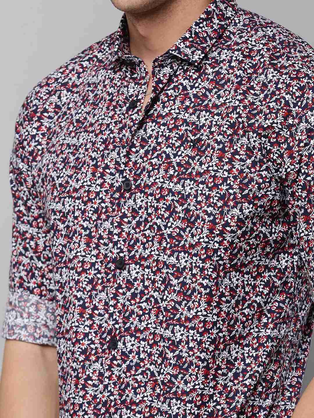 SHOWOFF Men Navy Blue Printed Spread Collar Full Sleeves Casual Shirt