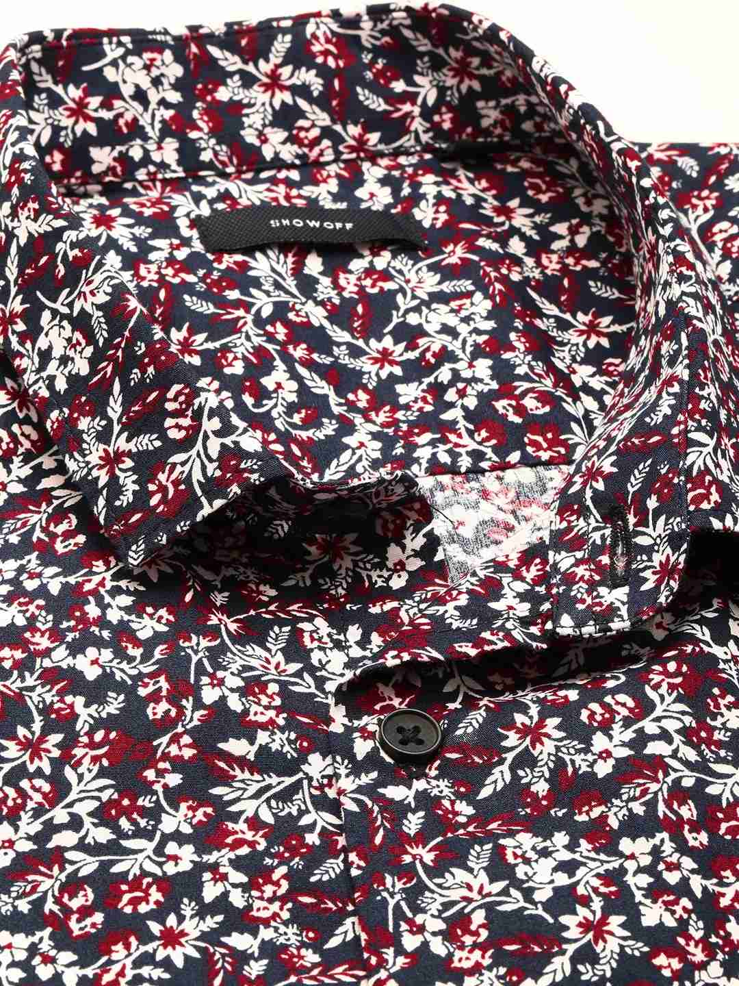 SHOWOFF Men Navy Blue Printed Spread Collar Full Sleeves Casual Shirt