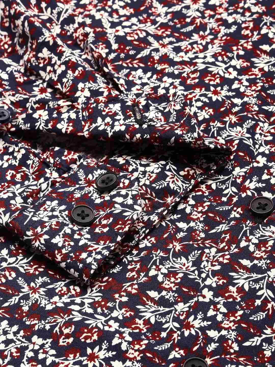 SHOWOFF Men Navy Blue Printed Spread Collar Full Sleeves Casual Shirt