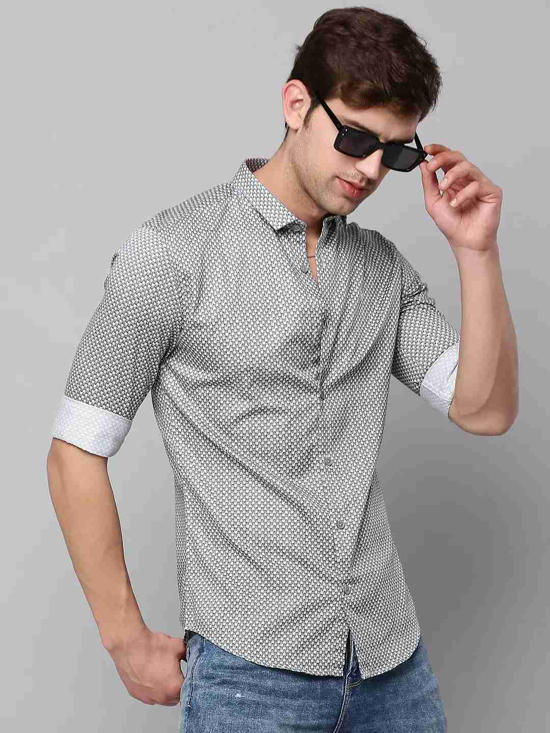 SHOWOFF Men Cream Printed Spread Collar Full Sleeves Casual Shirt