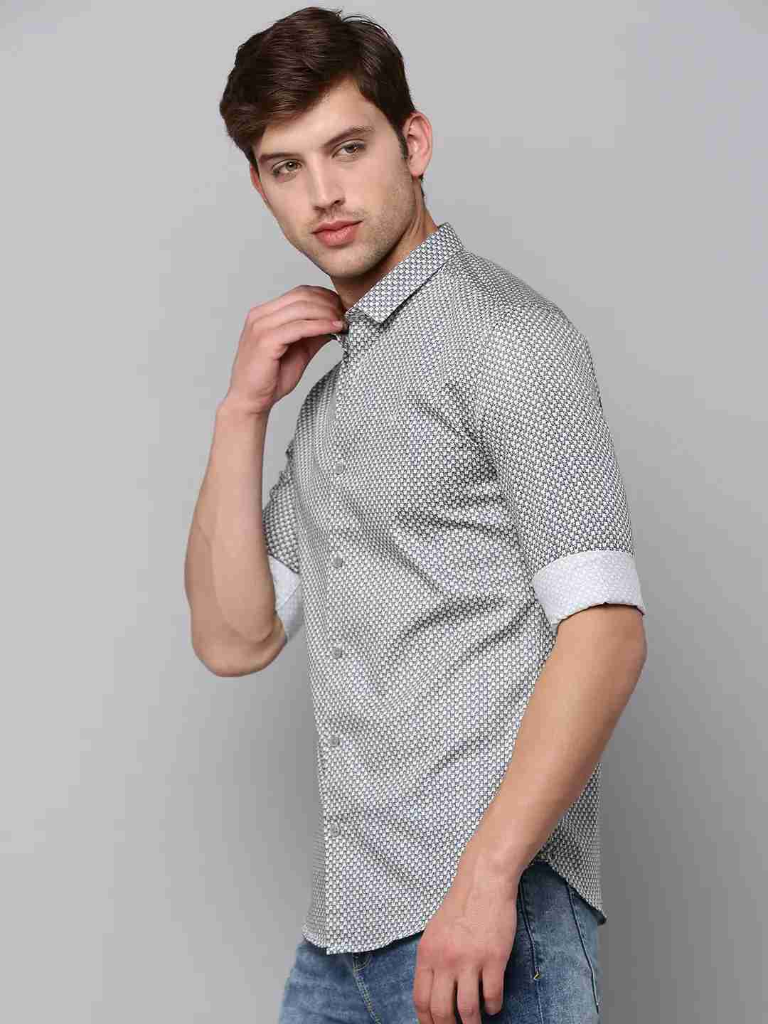 SHOWOFF Men Cream Printed Spread Collar Full Sleeves Casual Shirt