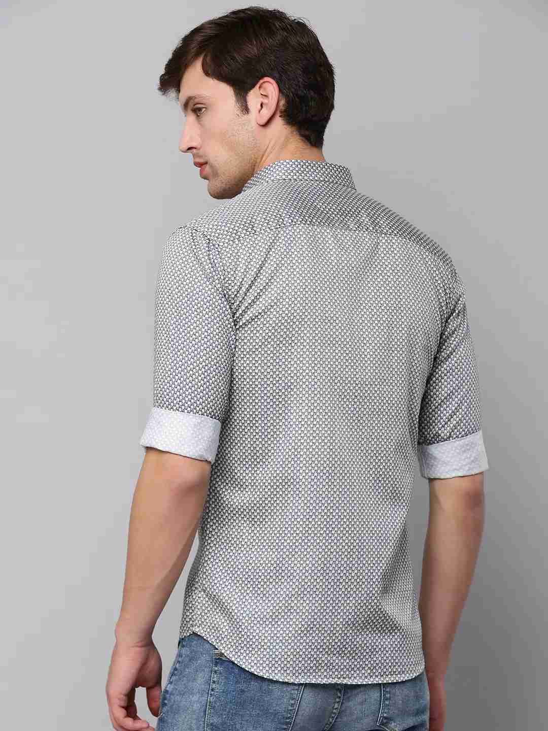 SHOWOFF Men Cream Printed Spread Collar Full Sleeves Casual Shirt