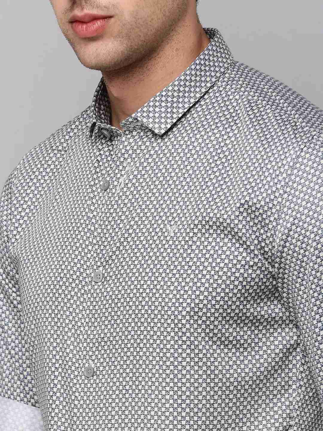 SHOWOFF Men Cream Printed Spread Collar Full Sleeves Casual Shirt