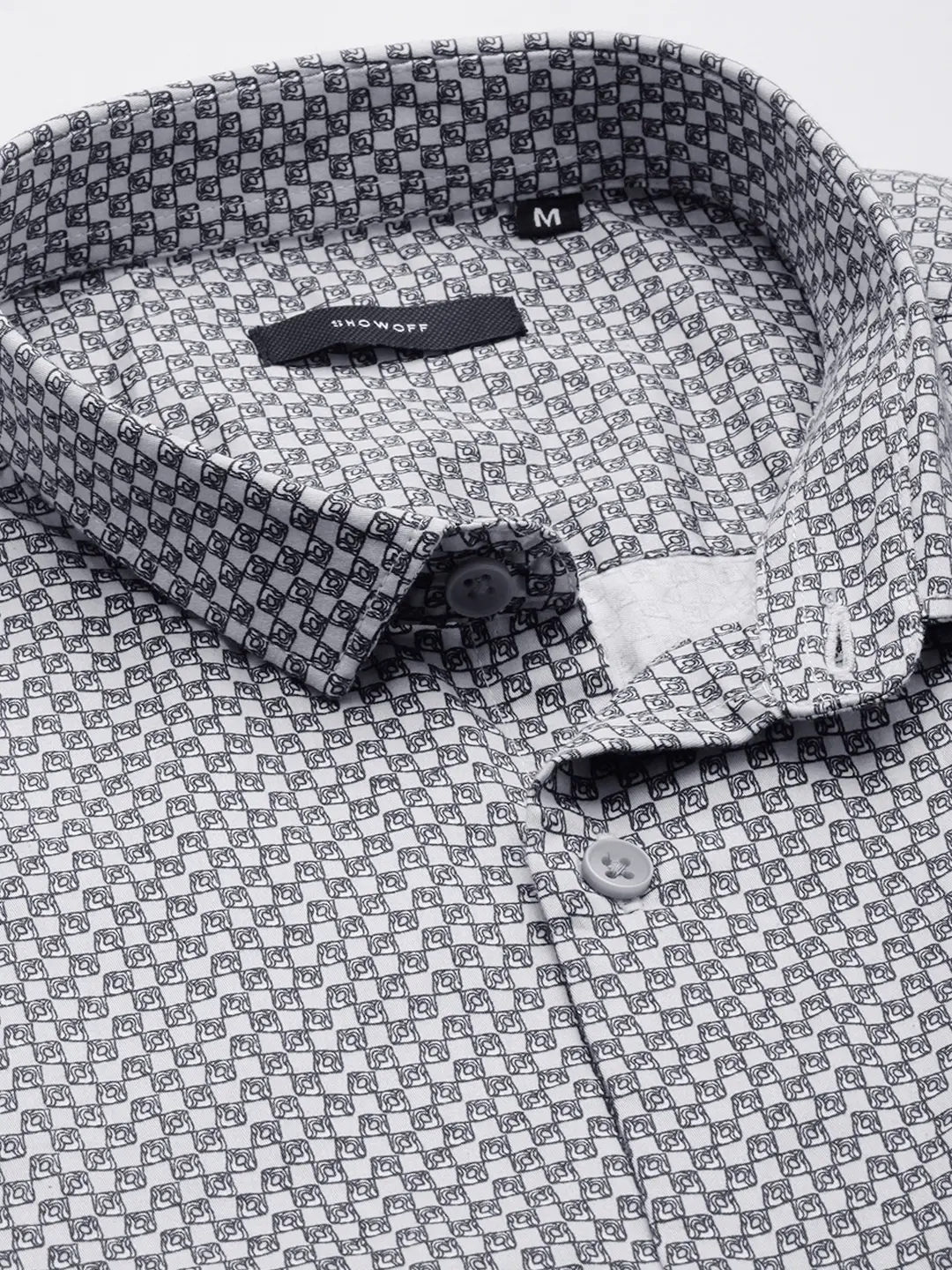 SHOWOFF Men Cream Printed Spread Collar Full Sleeves Casual Shirt