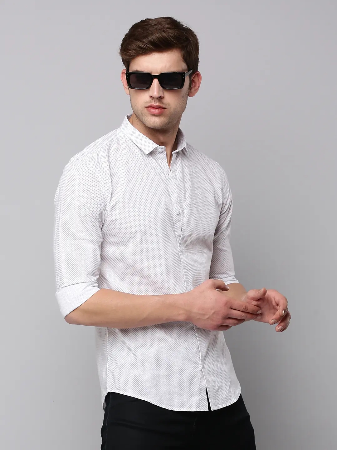 Showoff | SHOWOFF Men Cream Printed Spread Collar Full Sleeves Casual Shirt 0