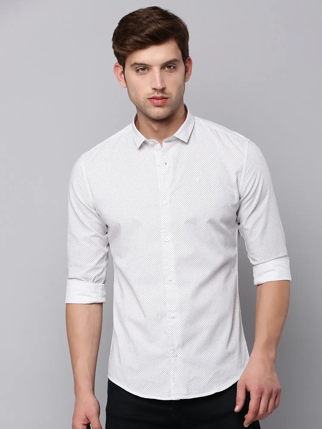 Showoff | SHOWOFF Men Cream Printed Spread Collar Full Sleeves Casual Shirt 1