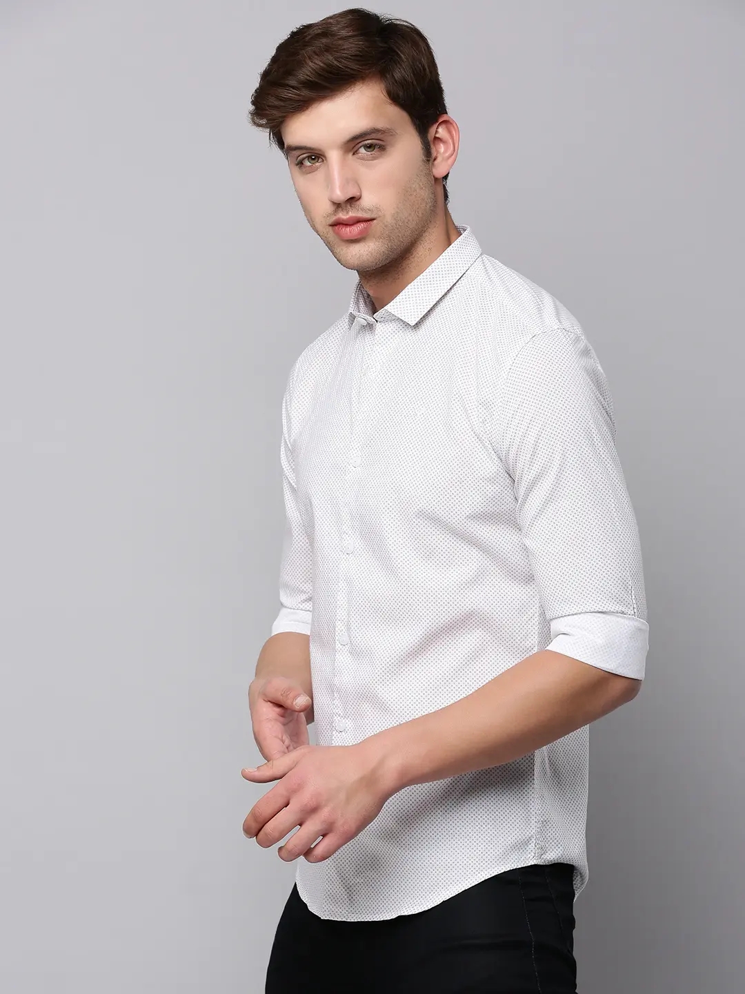 Showoff | SHOWOFF Men Cream Printed Spread Collar Full Sleeves Casual Shirt 2