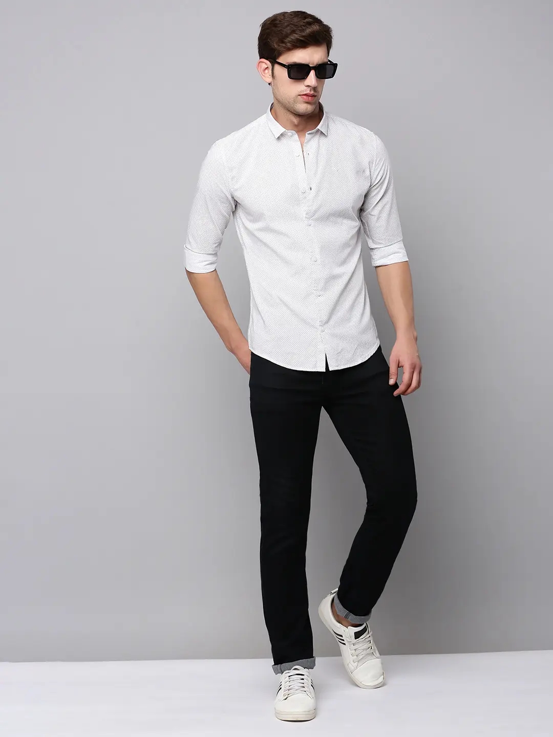 Showoff | SHOWOFF Men Cream Printed Spread Collar Full Sleeves Casual Shirt 4