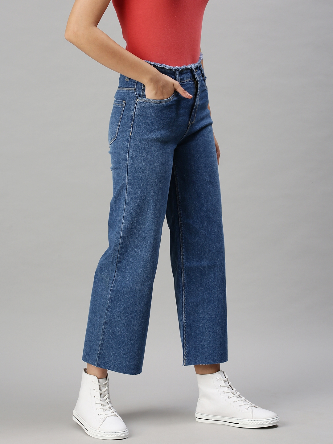 Showoff | SHOWOFF Women's Casual Wide Leg High-Rise Blue Jeans 1