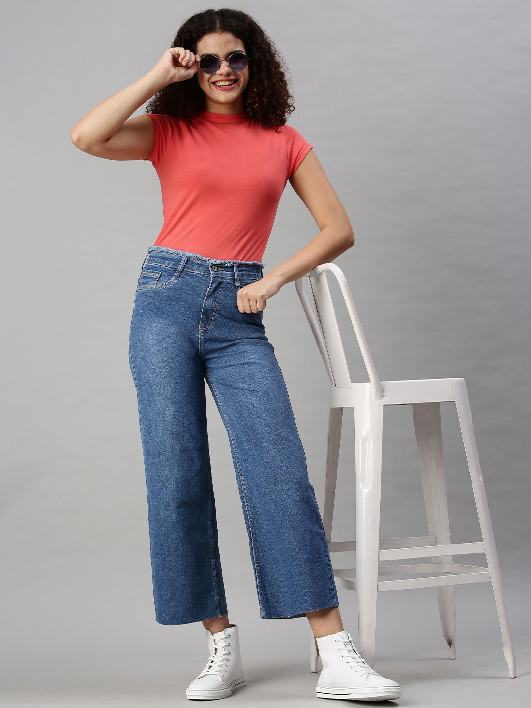 Showoff | SHOWOFF Women's Casual Wide Leg High-Rise Blue Jeans 3