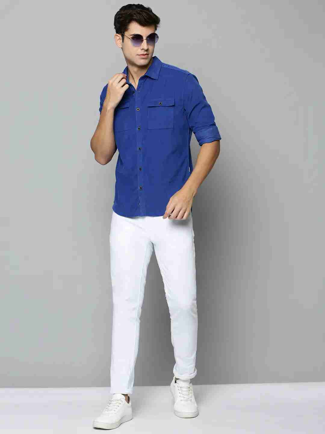 SHOWOFF Men Blue Solid Spread Collar Full Sleeves Casual Shirt
