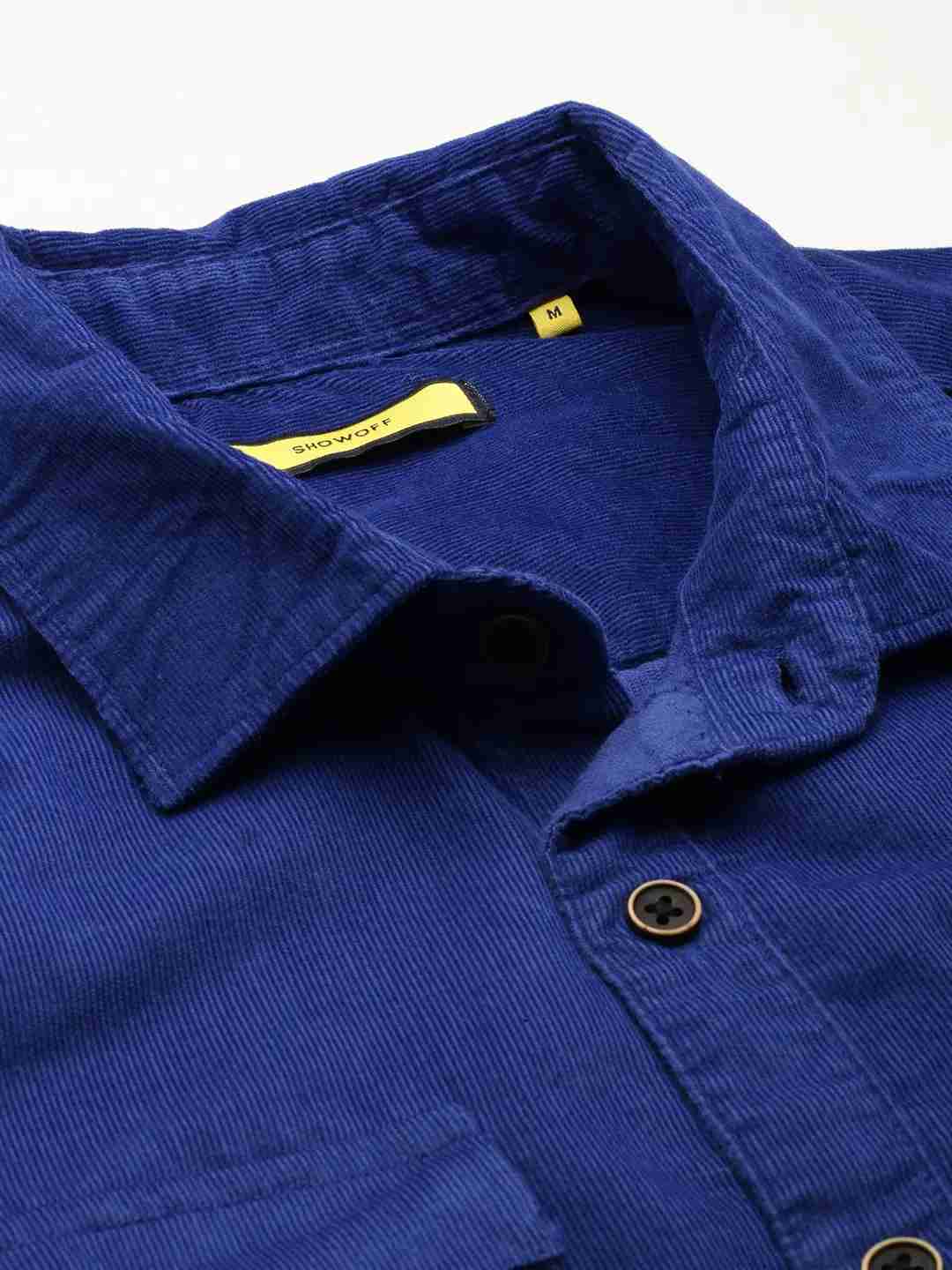 SHOWOFF Men Blue Solid Spread Collar Full Sleeves Casual Shirt